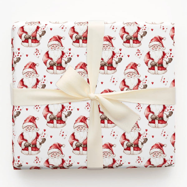Poker Christmas Gift Wrap, Playing Card Santa Wrapping Paper, Watercolor Santa Claus Wrapping Paper, Card Player Holiday Gift