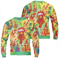 Humorous Rooster Santa Hat Sweater, Christmas Chicken Sweatshirt, Farmhouse Animal Xmas Holiday Crewneck, Country Festive Pullover