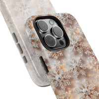 Golden Bokeh Winter Pattern Phone Case, White Snowflake iPhone Case, Festive Christmas Holiday Phone Cover, Comfy Snow Tough Case Present