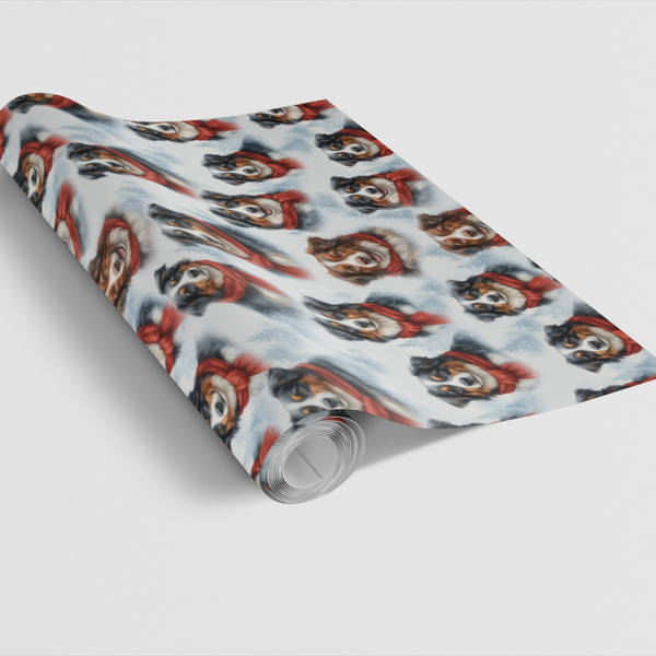 Aussie Dog Holiday Gift Wrap, Australian Shepherd Christmas Wrapping Paper, Festive Puppy Wrapping Paper, Dog Lover Present P