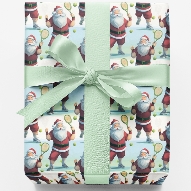 Humorous Sport Holiday Gift Wrap, Tennis Santa Christmas Wrapping Paper, Court Player Xmas Wrapping Paper, Athletic Xmas Gift Wrapping Paper