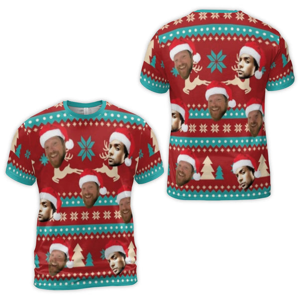 Personalized Photo Reindeer Holiday Tee, Custom Face Christmas T-Shirt, Humorous Matching Xmas Shirt, Secret Santa Gag Presen