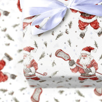 Ice Skating Santa Claus Gift Wrap, Lacrosse Santa Wrapping Paper, Sports Christmas Wrapping Paper, Athlete Coach Holiday Wrapping Paper