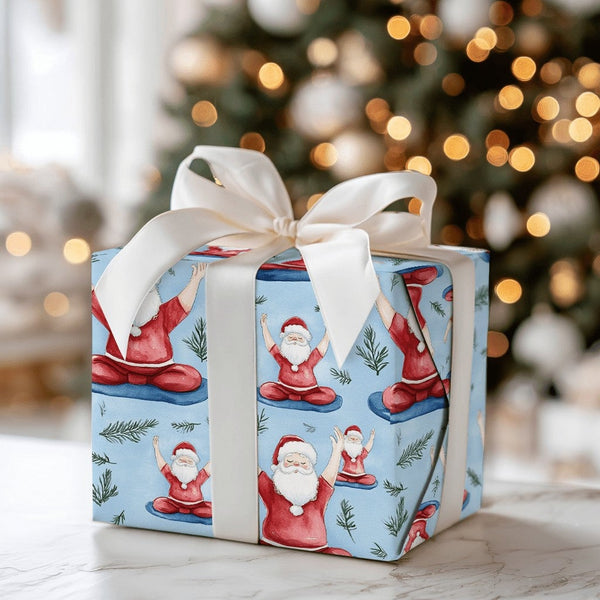 Meditating Santa Claus Gift Wrap, Yoga Santa Wrapping Paper, Zen Santa Christmas Paper, Fitness Present Wrap, Yoga Lover Holi