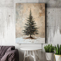 Rustic Snowy Pine Tree Poster, Vintage Christmas Tree Wall Art Print, Distressed Winter Evergreen Print, Holiday Wall Decor