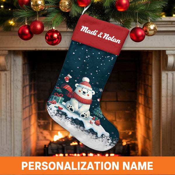 Adorable Winter Holiday Stocking, Polar Bear Christmas Stocking, Comfy Christmas Stocking, Nordic Animal Fireplace Mantel Dec