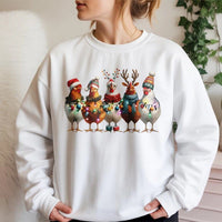 Humorous Farm Animal Holiday Sweater, Christmas Chicken Sweatshirt, Adorable Poultry Lover Crewneck, Festive Farmer Graphic Pullover, Present for Her