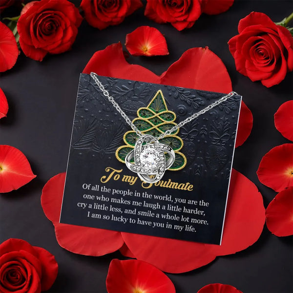 14k White Gold Finish Pendant, Soulmate Love Knot Necklace, Rotating Rose Jewelry Box, Romantic Christmas Present, Anniversar