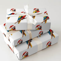 Macaw Tropical Holiday Gift Wrap, Santa Hat Parrot Christmas Wrapping Paper, Adorable Bird Watercolor Wrapping Paper, Xmas Present Wrap