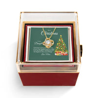 Mom to Daughter Knot Pendant, Love Knot Necklace for Daughter, CZ Crystal Love Knot Jewelry, Rotating Rose Box Christmas Holiday Present