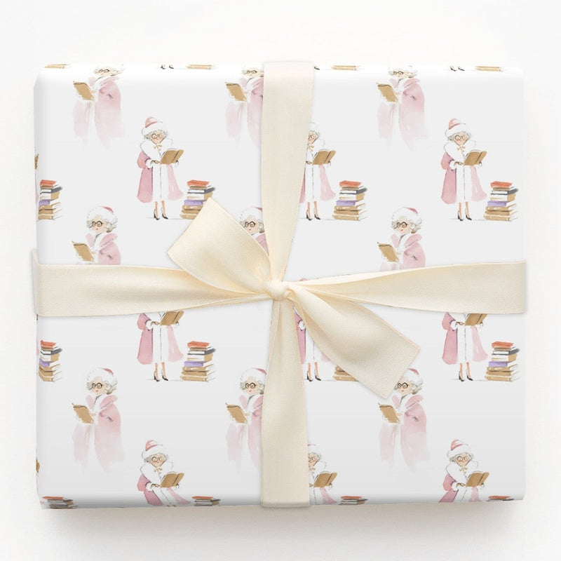 Reading Mrs Claus Gift Wrap, Book Lover Mrs Claus Wrapping Paper, Bookish Christmas Paper, Teacher Holiday Gift Wrap, Adorable Wrapping Paper