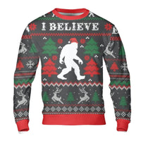 I Believe Sasquatch Holiday Sweater, Bigfoot Ugly Christmas Sweatshirt, Humorous Cryptid Xmas Sweatshirt, Winter Graphic Sweatshirt Present