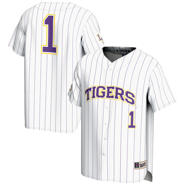 #1 LSU Tigers Lightweight Baseball Jersey - White