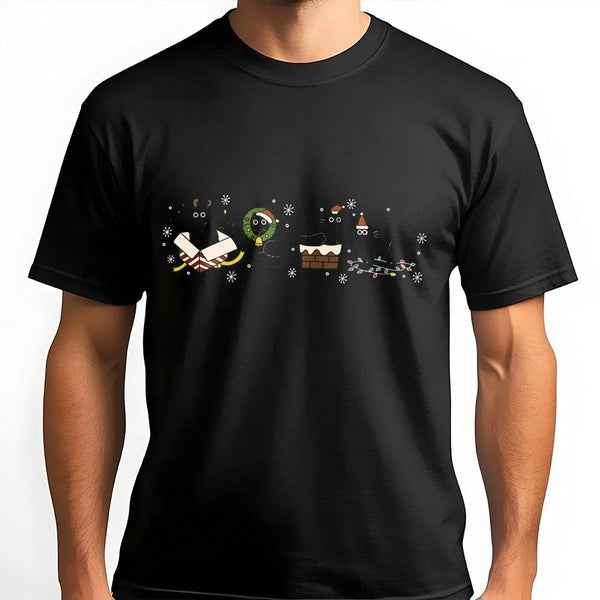 Festive Kittens Holiday Shirt, Christmas Black Cat T-Shirt, Adorable Black Cat Graphic Tee, Cat Mom Christmas Tee, Holiday Ca