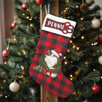 Custom Pet Holiday Stocking, Personalized Red Plaid Cat Christmas Stocking, Buffalo Check Christmas Stocking, Velboa Cat Xmas Stocking Present