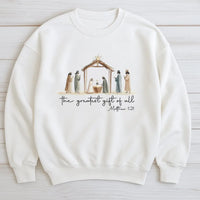 The Greatest Present of All Christmas Sweater, Nativity Scene Sweatshirt, Religious Christian Crewneck, Holiday Faith Sweatshirt, Present for Her