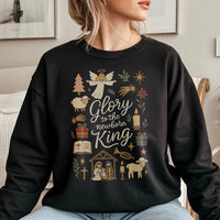 Nativity Scene Doodle Crewneck, Glory to the Newborn King Sweatshirt, Religious Christmas Faith Sweater, Christian Holiday Pullover Present