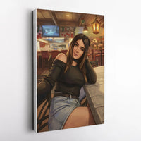 Comfy Holiday Selfie Wall Canvas, Christmas Tavern Portrait Canvas, Festive Pub Scene Canvas Print, Winter Living Room Wall Decor Xmas Present