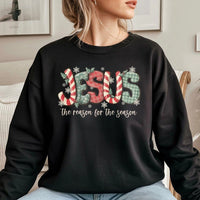 Plaid Candy Cane Christmas Crewneck, Jesus the Reason for the Season Sweatshirt, Christian Holiday Pullover, Religious Xmas Sweater