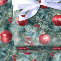 Pine Branch Christmas Gift Wrap, Watercolor Red Ornament Wrapping Paper, Holly Berry Wrapping Paper, Snowy Winter Holiday Wrapping Paper