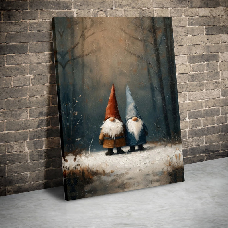 Oil Painting Style Holiday Canvas Print, Winter Gnome Snowy Forest Canvas Wall Art, Comfy Farmhouse Christmas Canvas Decor, Festive Present