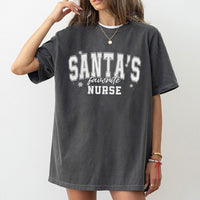 Snowflake Christmas Tee, Santa's Favorite Nurse T-Shirt, Distressed RN LPN Holiday Shirt, Adorable Christmas Nurse Tee, Nurse Holiday T-Shirt