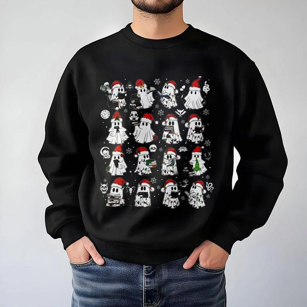 Spooky Book Lover Graphic Crewneck, Christmas Ghost Reading Sweatshirt, Comfy Bookish Holiday Sweater, Reader Romance Xmas Pu