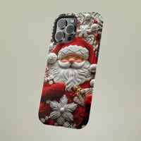 iPhone Tough Phone Case, Santa Claus Phone Case, Festive 3D Textured Christmas Cover, Vintage Holiday Winter Hard Case Xmas Present