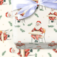 Watercolor Teacher Christmas Gift Wrap, Santa at School Desk Wrapping Paper, Pine Needle Santa Gift Wrapping Paper, Teacher Holiday Wrap