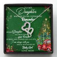 14K White Gold Over Steel Two Hearts Pendant, Double Heart Necklace for Daughter, Holiday Message Card, Daughter Christmas Present from Mom