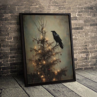 Dark Academia Holiday Canvas Wall Art, Gothic Raven Christmas Tree Canvas, Moody Victorian Crow Canvas, Spooky Winter Decor, Goth Xmas Present