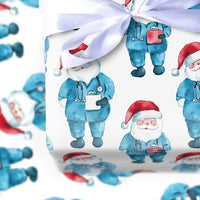 Nurse Scrubs Christmas Gift Wrap, Doctor Santa Wrapping Paper, Watercolor Medical Santa Wrapping Paper, Healthcare Worker Holiday Gift Wrap