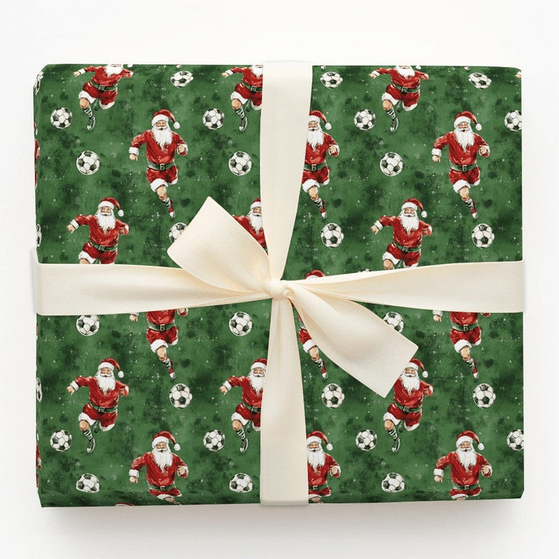 Dark Green Sports Gift Wrap, Soccer Santa Christmas Wrapping Paper, Holiday Soccer Wrapping Paper, Football Coach Athlete Gift Wrap Roll