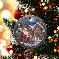 Snowy Village Christmas Ornament, Stained Glass Santa Claus Ornament, Ceramic Winter Holiday Tree Decor, Traditional Santa Keepsake Present