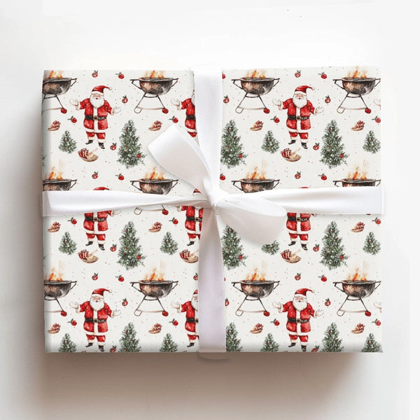 Humorous Christmas Wrapping Paper, Santa Grilling BBQ Wrapping Paper, Barbecue Santa Holiday Wrapping Paper, Grill Master Gif