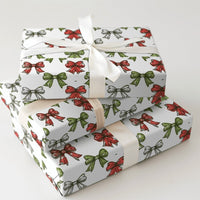 Sketched Holiday Gift Wrap, Christmas Bow Wrapping Paper, Red Green Bow Wrapping Paper, Vintage Xmas Gift Wrap, Festive Present Paper