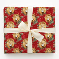 Festive Wildlife Lion Gift Wrap, Christmas Lion Wrapping Paper, Watercolor Animal Holiday Wrapping Paper, Winter Present Gift Wrapping Paper