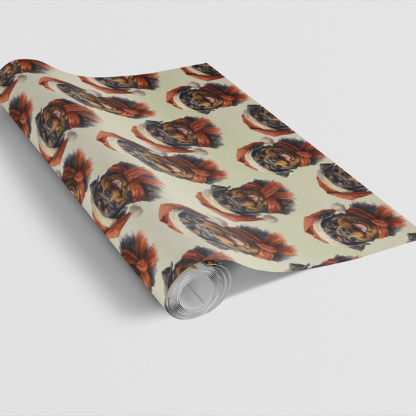 Santa Hat Dog Holiday Gift Wrap, Rottweiler Christmas Wrapping Paper, Watercolor Rottweiler Wrapping Paper, Adorable Dog Love