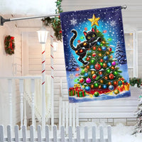 Humorous Holiday Kitten Yard Flag, Black Cat Christmas Tree Garden Flag, Double-Sided Cat Lovers Garden Flag, Winter Xmas Lawn Decor