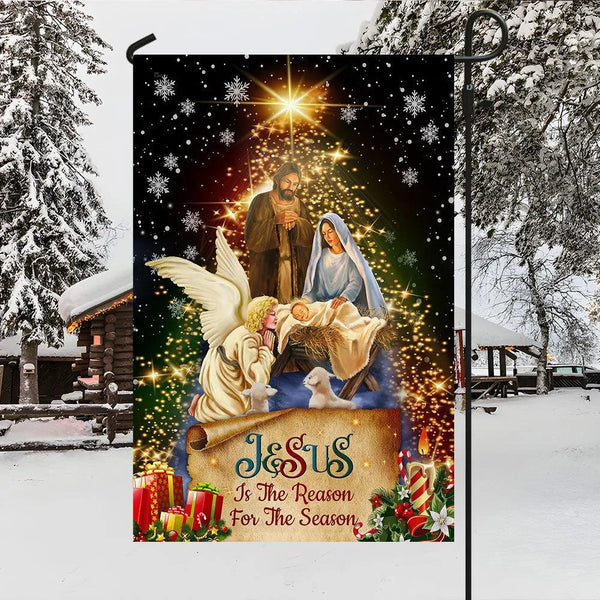 Nativity Scene Holiday Yard Flag, Jesus Is the Reason for the Season Christmas Garden Flag, Double Sided Christian Winter Law
