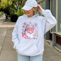 Bubble Gum Santa Hooded Sweatshirt, Disco Santa Christmas Hoodie, Pink Retro Holiday Pullover, Trendy Xmas Sweater for Women