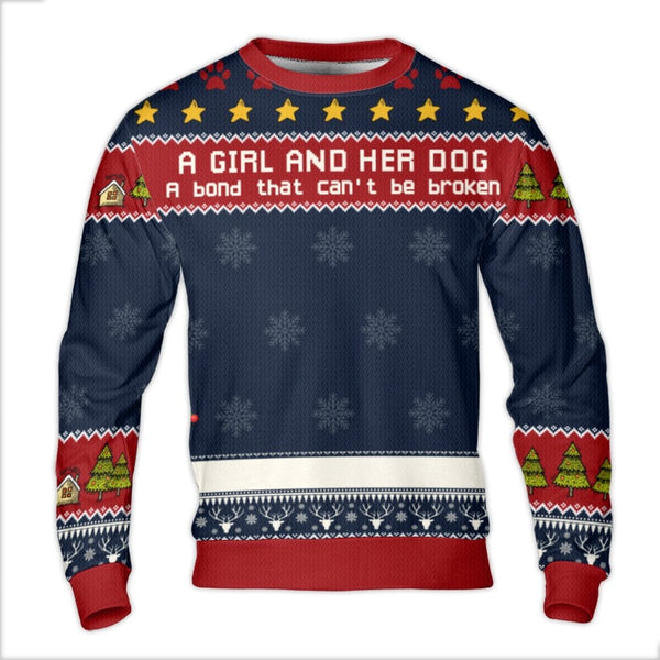 A Girl and Her Dog Nordic Holiday Sweater, Dog Mom Ugly Christmas Sweater, Festive Pet Owner Crewneck, Winter Dog Lover Sweat