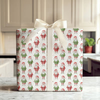 Adorable Christmas Gift Wrap, Watercolor Santa and Elf Wrapping Paper, Holiday Present Wrap, Whimsical Xmas Wrapping Paper, Festive Gift Wrap