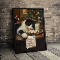 Whimsical Holiday Painting Print, Sleeping Christmas Cat Canvas Art, Festive Winter Pet Wall Decor, Comfy Xmas Kitten Canvas Present