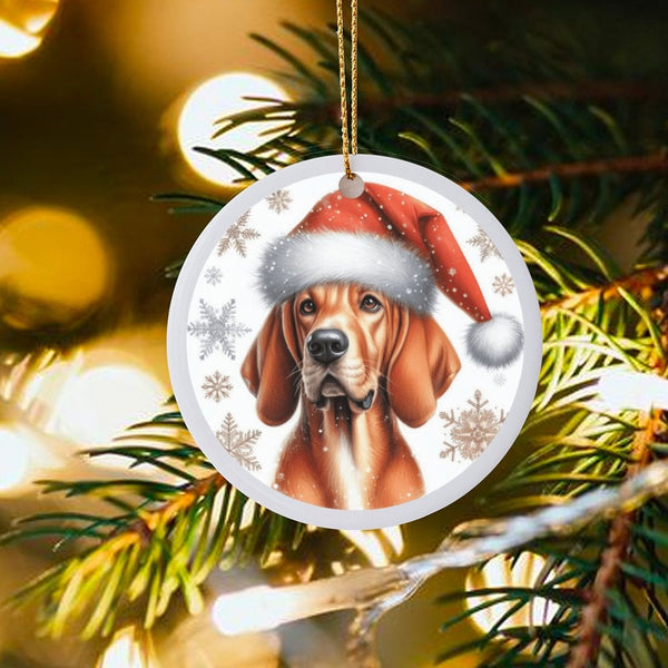 Santa Hat Dog Ceramic Ornament, Bloodhound Christmas Ornament, Adorable Puppy Holiday Tree Ornament, Pet Lover Keepsake Winte