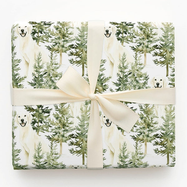 Watercolor Pine Forest Gift Wrap, Golden Retriever Wrapping Paper, Christmas Dog Wrapping Paper, Winter Holiday Gift Wrap, Do