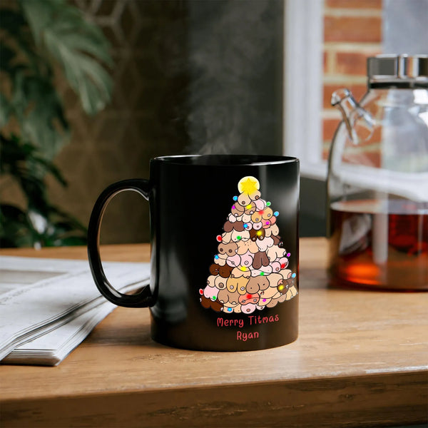 Humorous Boob Tree Christmas Coffee Mug, Merry Titmas Ceramic Mug, Sarcastic Holiday Graphic Cup 11oz 15oz, Adult Humor Xmas 