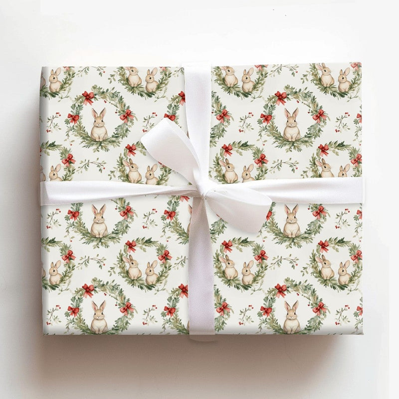 Festive Woodland Bunny Gift Wrap, Watercolor Bunny Christmas Wrapping Paper, Adorable Winter Rabbit Bunny Wrapping Paper, Holiday Gift Wrap