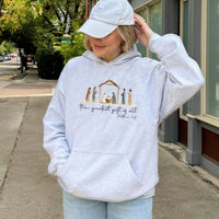 Christian Christmas Hooded Sweatshirt, Nativity Scene the Greatest Present of All Hoodie, Religious Holiday Cross Pullover Hoodie