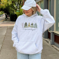 Watercolor Xmas Tree Hoodie, Merry and Bright Christmas Tree Hoodie, Minimalist Holiday Hoodie, Comfy Winter Graphic Hooded Sweatshirt